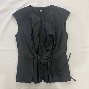 Worth Black Leather Sleeveless Tie Front Zip Vest Size 4
